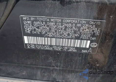 2010 Lexus Es 350 from USA, damaged, VIN JTHBK1EG6A2404875